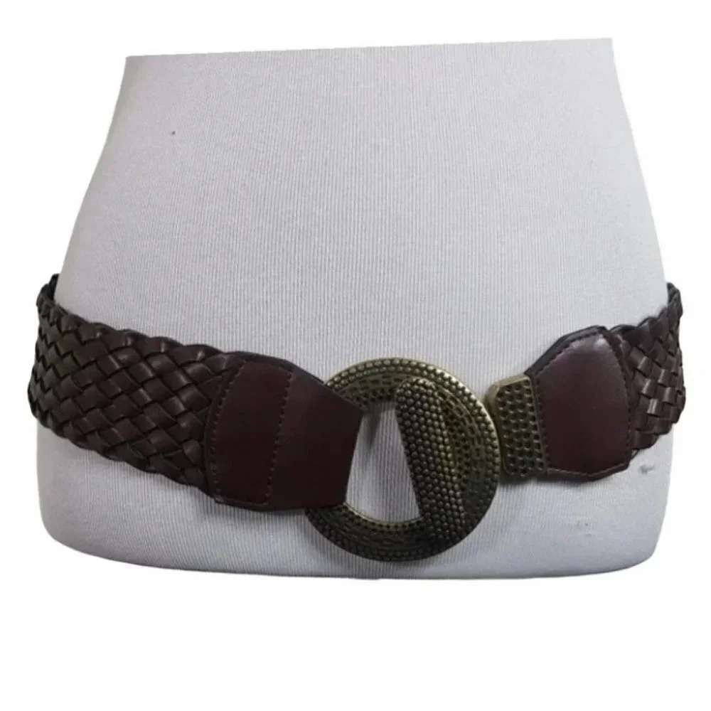 Thick Brown braided w/ gold clasp buckle belt Boho